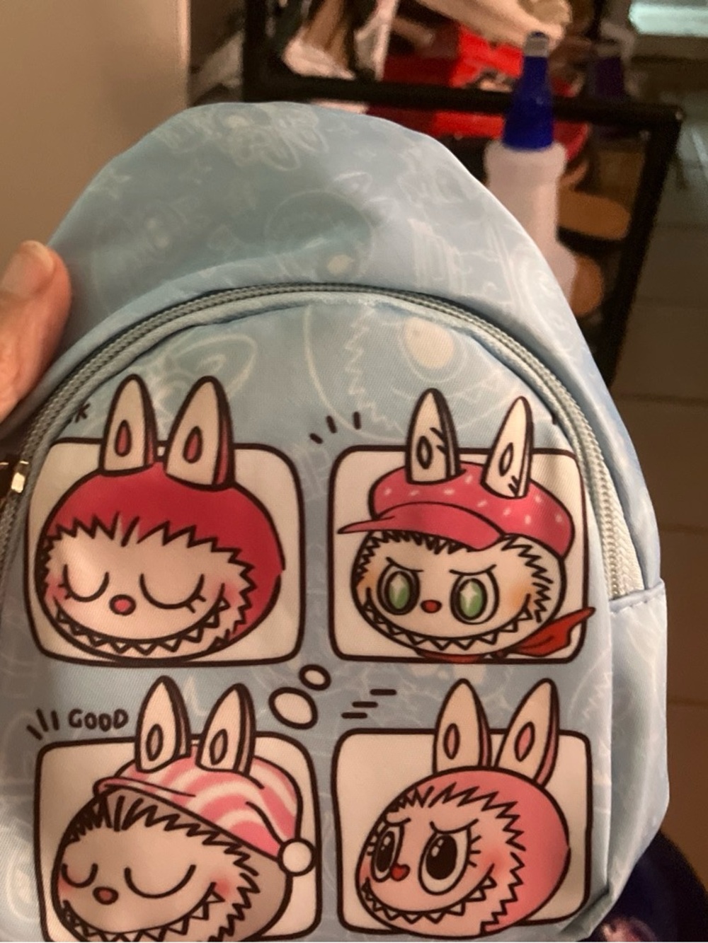 Light Blue Kids mini Backpack with Cute Character Panels